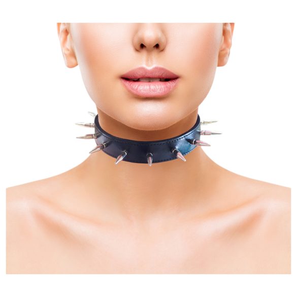 Rouge - halsband met studs - echt leer - zwart