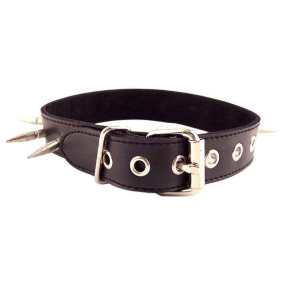 Rouge - halsband met studs - echt leer - zwart