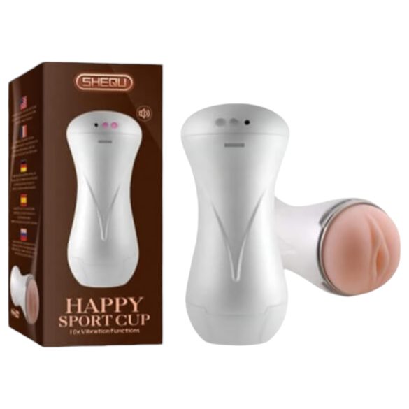 Lonely Happy - masturbator met geluid en vibratie - wit/naturel - oplaadbaar