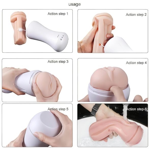 Lonely Happy - masturbator met geluid en vibratie - wit/naturel - oplaadbaar