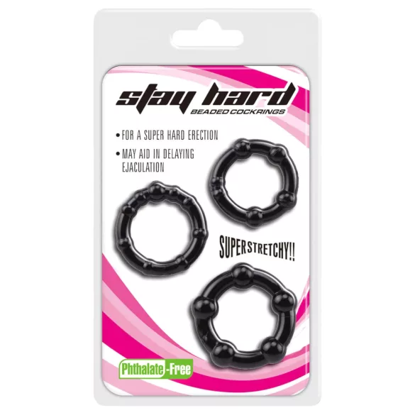 Lonely Stay Hard - penisringen set - siliconen - zwart - 3 stuks