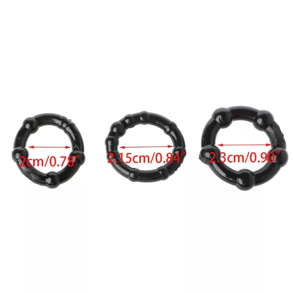 Lonely Stay Hard - penisringen set - siliconen - zwart - 3 stuks