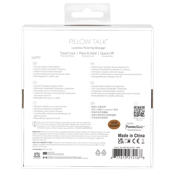Pillow Talk Lusty - oplaadbare, tongvormige staafvibrator (wit/roze)