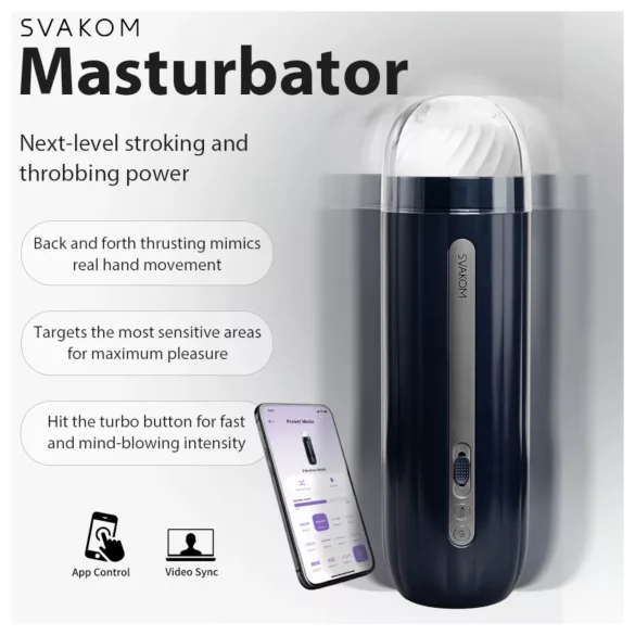 Svakom Hannes Neo - verwarmende, op-en-neer bewegende masturbator (blauw)
