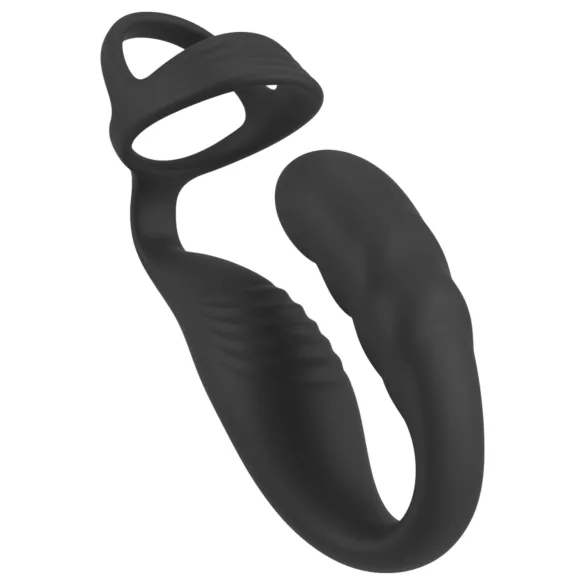 Rebel - prostaat vibrator met penis- en balring - siliconen - zwart