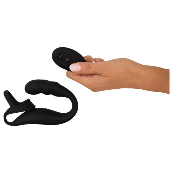 Rebel - prostaat vibrator met penis- en balring - siliconen - zwart