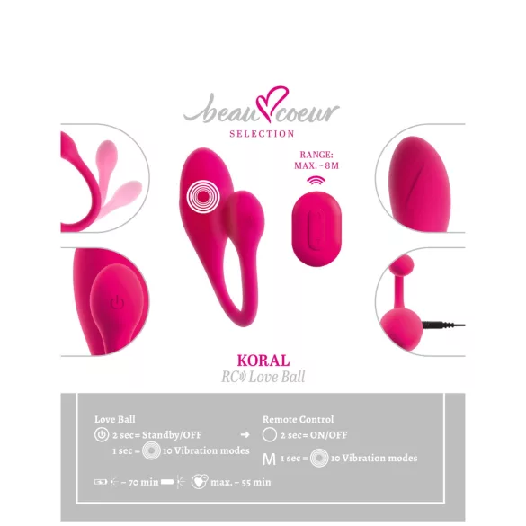 Beau Coeur Koral - vibrerend eitje - afstandsbediening - roze