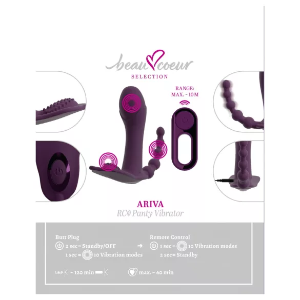 Beau Coeur Ariva - draagbare 3-in-1 slipvibrator (paars)
