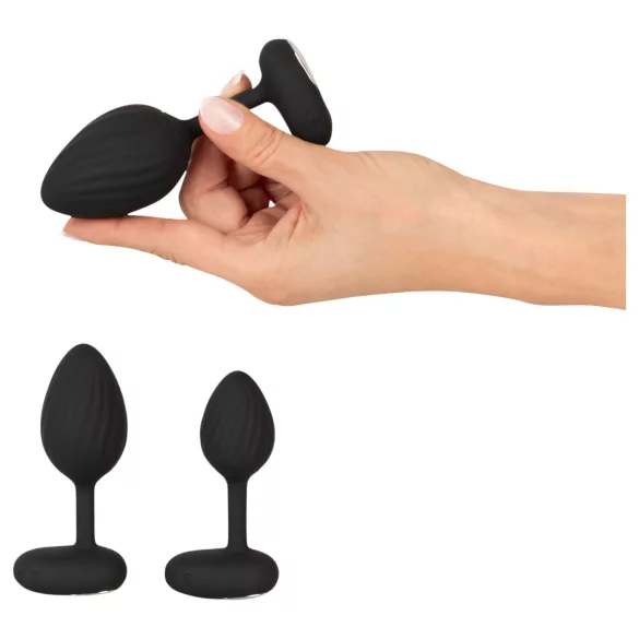 ANOS - vibrerende buttplug set - siliconen - zwart