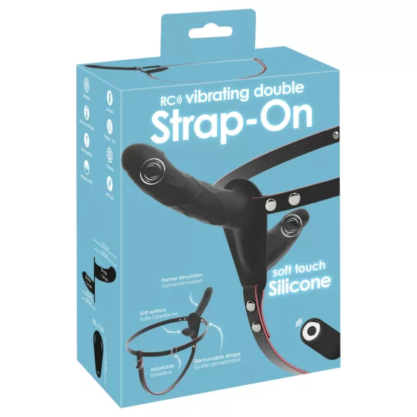 You2Toys - op afstand bedienbare dubbele strap-on vibrator (zwart)