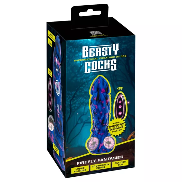 Beasty Cocks Firefly Fantasies - verwarmende, stotende fantasievibrator (blauw) - 23,4 cm