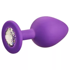 Baseks - siliconen buttplug met kristallen (paars) - 8 cm