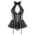 Obsessive - korset en string met lak-effect (zwart)