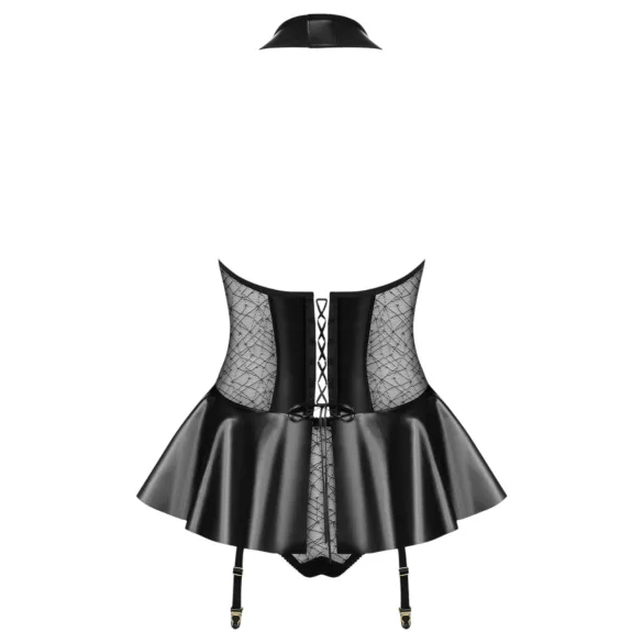 Obsessive - korset en string met lak-effect (zwart) - L/XL