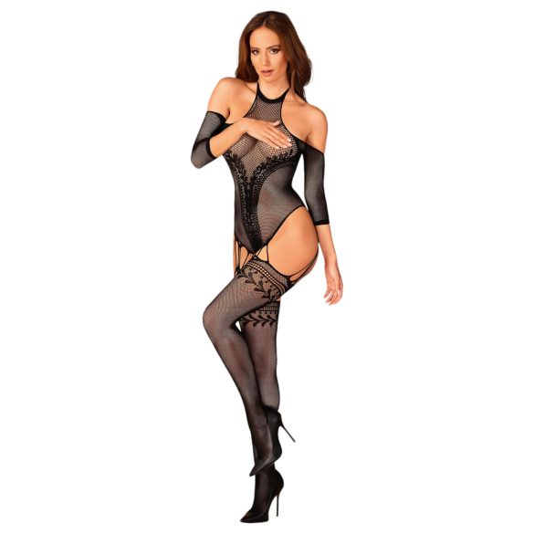 Obsessive - catsuit met patroon - netstof - zwart - S-L