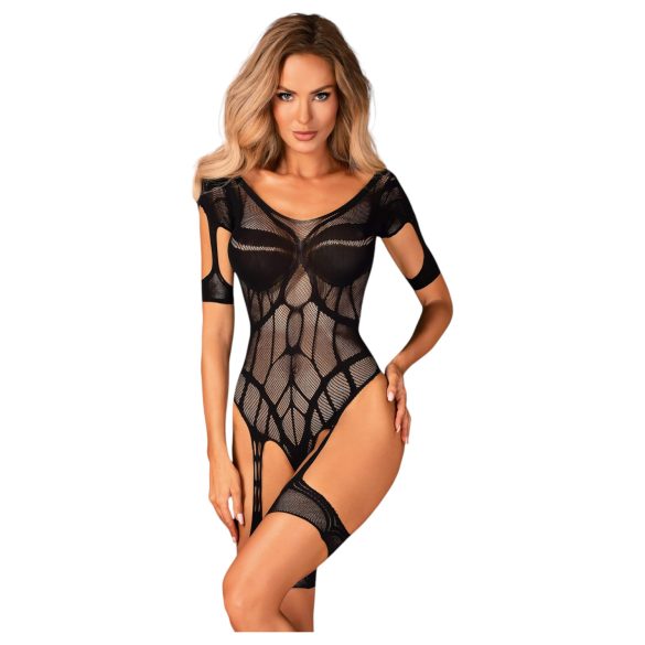 Obsessive - Open Net Body met Patroon (Zwart) - (S-L)