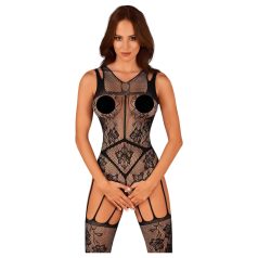 Obsessive - open net body met bloemenprint - zwart - S-L