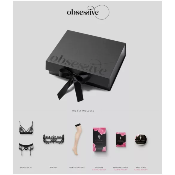 Obsessive Wonderia - lingerie cadeau box - 6-delig (zwart) - L/XL