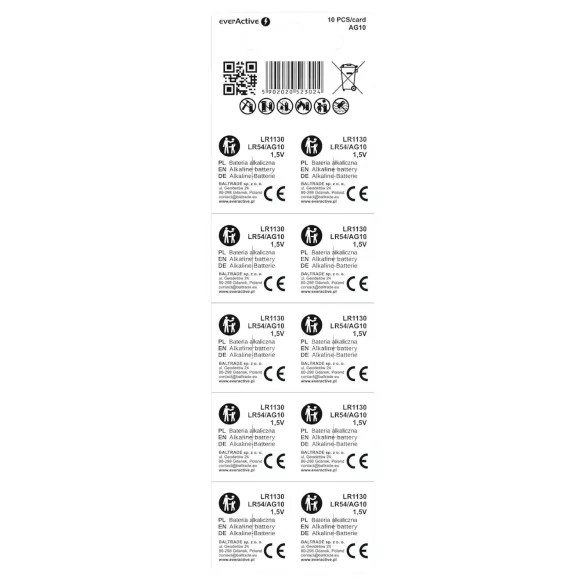 Elem - knoopcelbatterij LR1130 / LR54 - 10 stuks