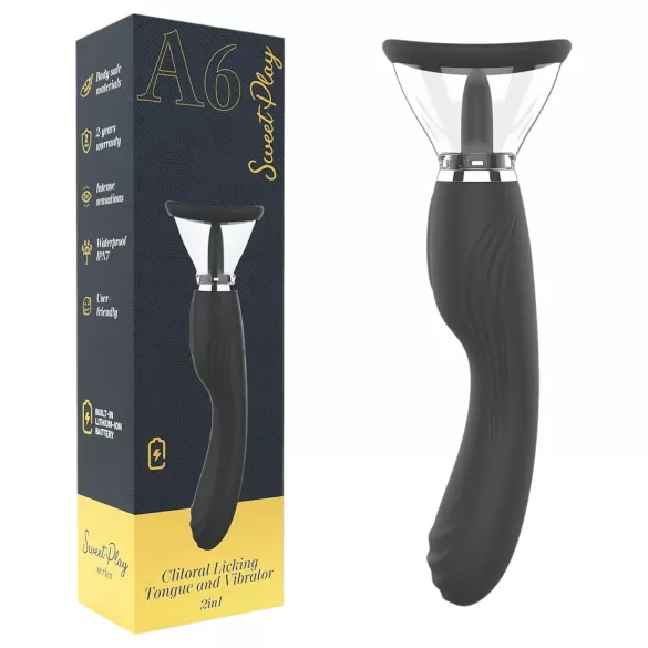 Erospace Sweet Play - 2-in-1 clitorisstimulator vibrator met tong en zuigfunctie (zwart)