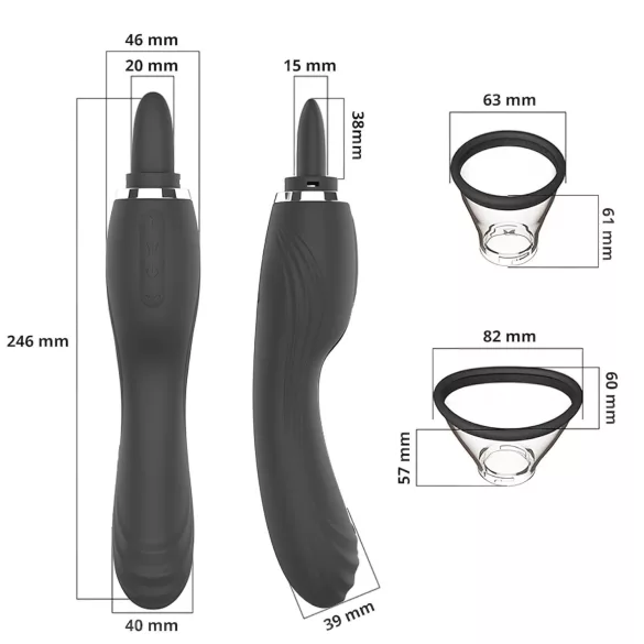 Erospace Sweet Play - 2-in-1 clitorisstimulator vibrator met tong en zuigfunctie (zwart)