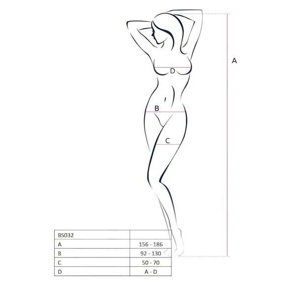 Passion BS032 - bodystocking met open kruis - netstof rood - S-L