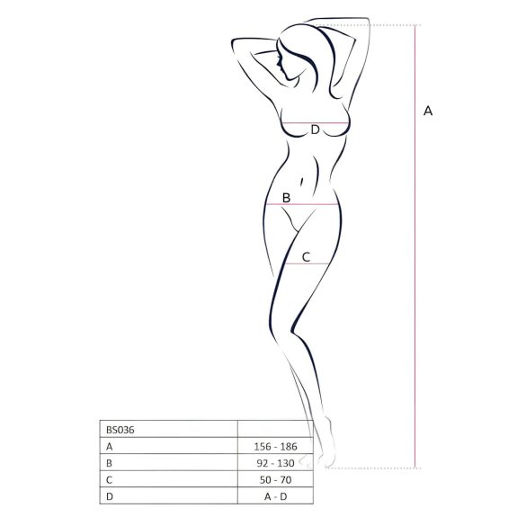 Passion BS036 - open bodystocking met rozenmotief - wit - S-L
