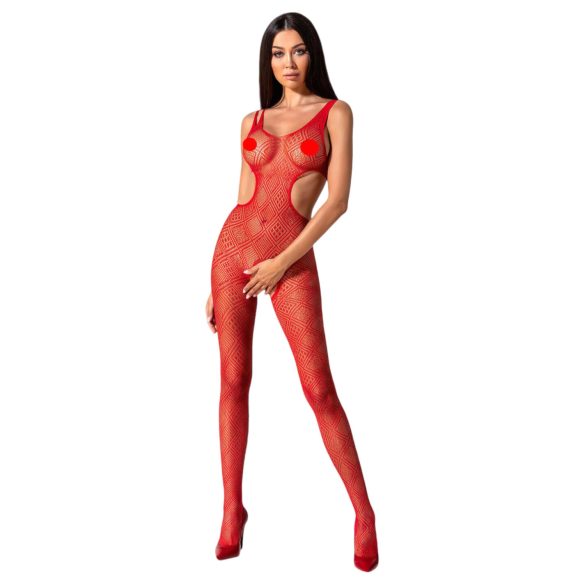 Passion BS085 - Mozaïek motief, open catsuit (rood) - S-L