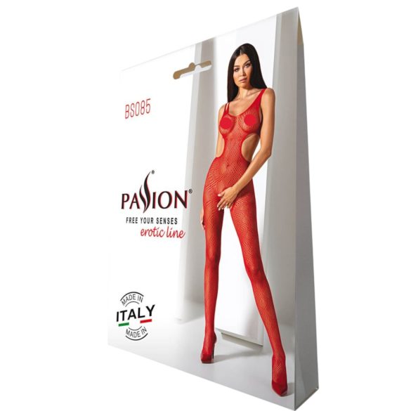Passion BS085 - open bodystocking - mozaïekpatroon - rood - S-L