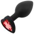 Sunfo - siliconen anaal plug met rood hartvormig steentje (zwart)