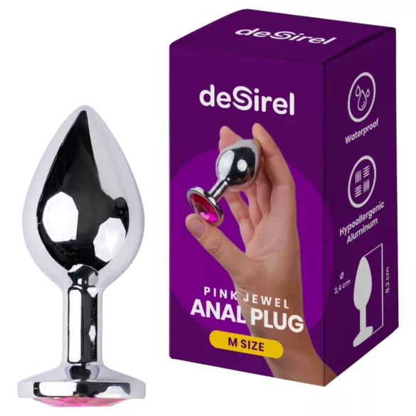 Desirel - anaal plug - medium - zilver/roze - Pink Jewel