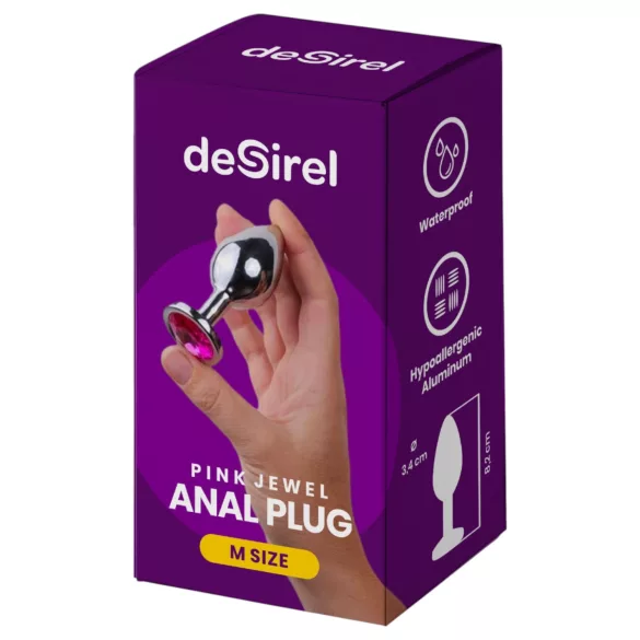 Desirel - anaal plug - medium - zilver/roze - Pink Jewel