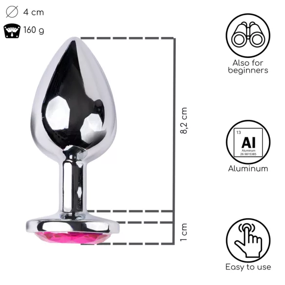 Desirel - anaalplug met roze juweel L - zilver/roze