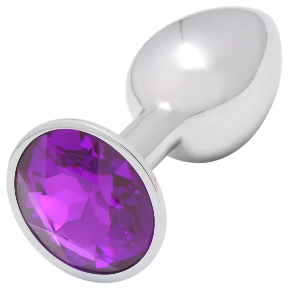 Sunfo - metalen buttplug - donkerpaarse steen - zilver