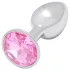 Sunfo - metalen buttplug met roze steen - zilver