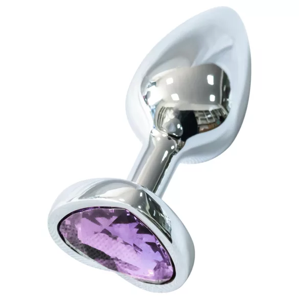Sunfo - metalen buttplug hartvormige paarse steen - zilver