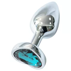   Sunfo - metalen buttplug met hartvormige lichtblauwe steen - zilver