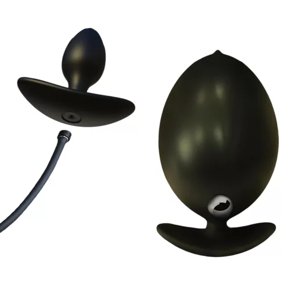 Kangvo - magnetische opblaasbare buttplug met rollende bal (zwart)