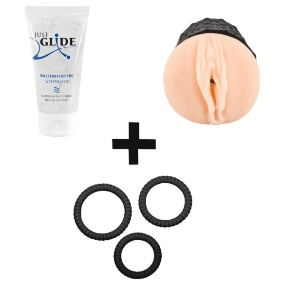 Handig Solo Set: masturbator, glijmiddel & penisring