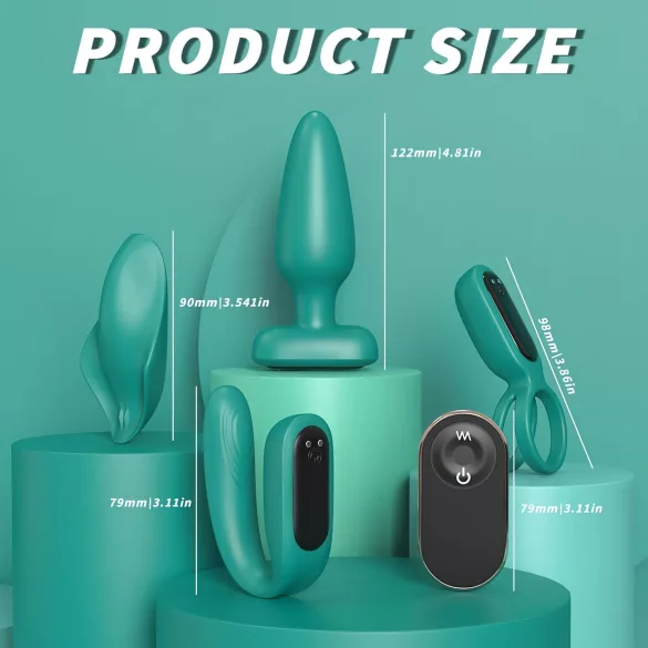 Sex HD - oplaadbare, afstandsbedienbare, 4-delige vibratorenset (groen)