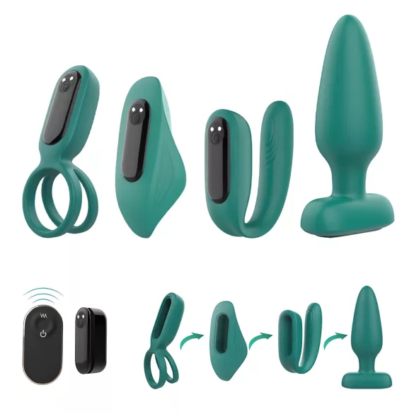 Sex HD - oplaadbare, afstandsbedienbare, 4-delige vibratorenset (groen)