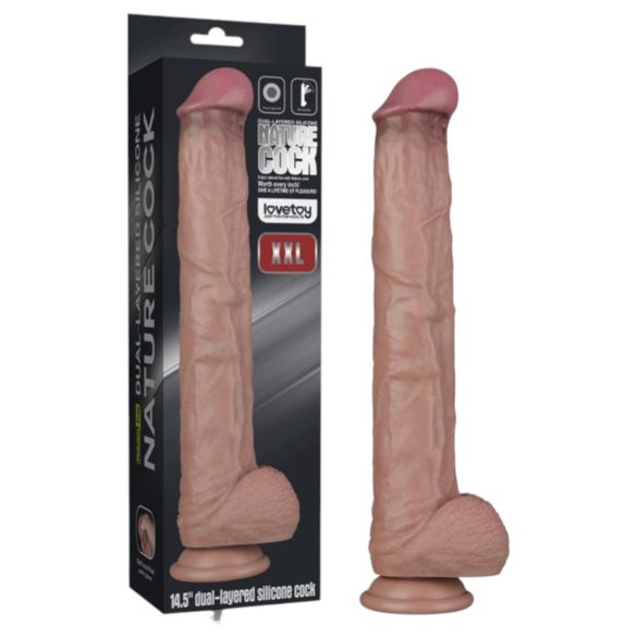 Lovetoy - dildo XXL - realistische dubbele laag - 36,5 cm - huidkleurig