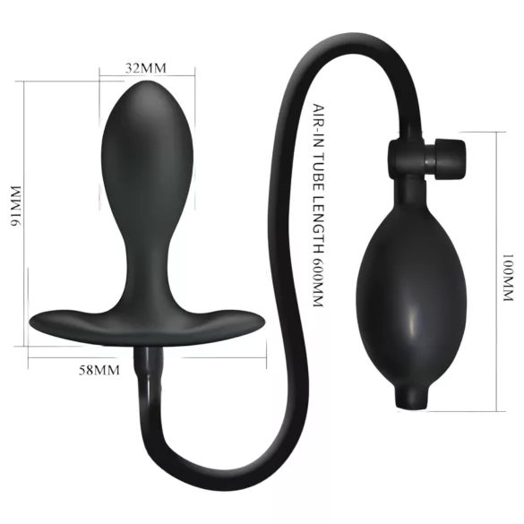 Pretty Love - opblaasbare anaal plug met binnenbal - zwart