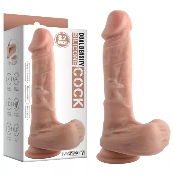 Dual Density - realistische dildo met balzak en zuignap - 20 cm (huidkleurig)
