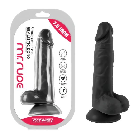 Mr. Rude - Zuignap, realistische dildo met testikels - 19cm (zwart)