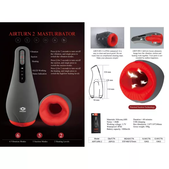 OTOUCH - automatische zuig masturbator - oplaadbaar - zwart