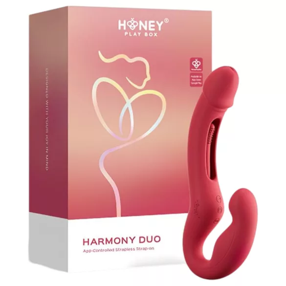 Honey Play Box Harmony Duo - app-gestuurde strap-on vibrator met tongfunctie (rood)