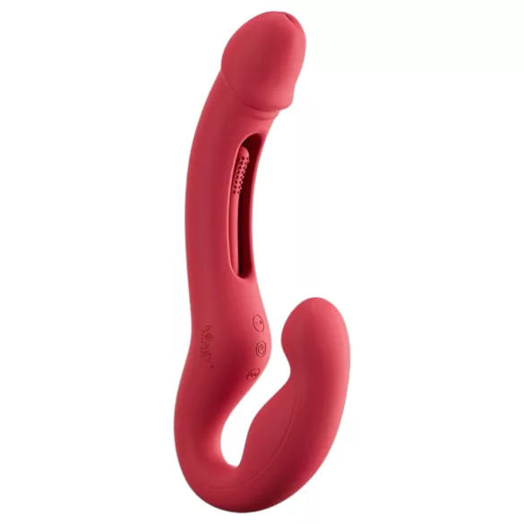 Honey Play Box Harmony Duo - app-gestuurde strap-on vibrator met tongfunctie (rood)
