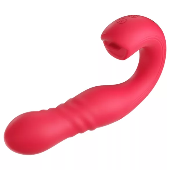 Honey Play Box Joi Thrust 2 - App-gestuurde stotende vibrator met tong (rood)
