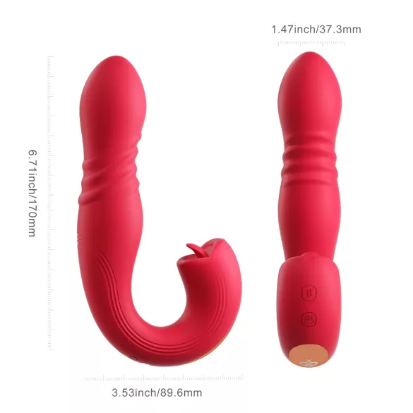 Honey Play Box Joi Thrust 2 - App-gestuurde stotende vibrator met tong (rood)